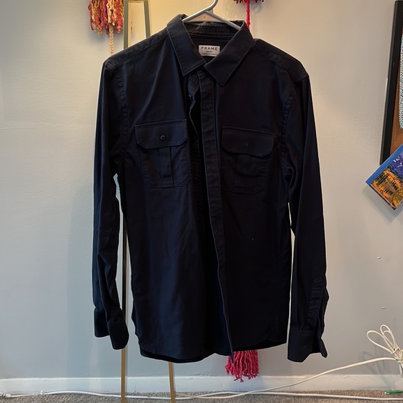 Solid navy button down shirt - Picture 2 of 4